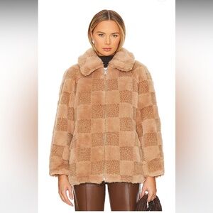 $540 BRAND NEW APPARIS Lucy Jacket in Butterscotch Checked Faux Fur Teddy Coat 🧥